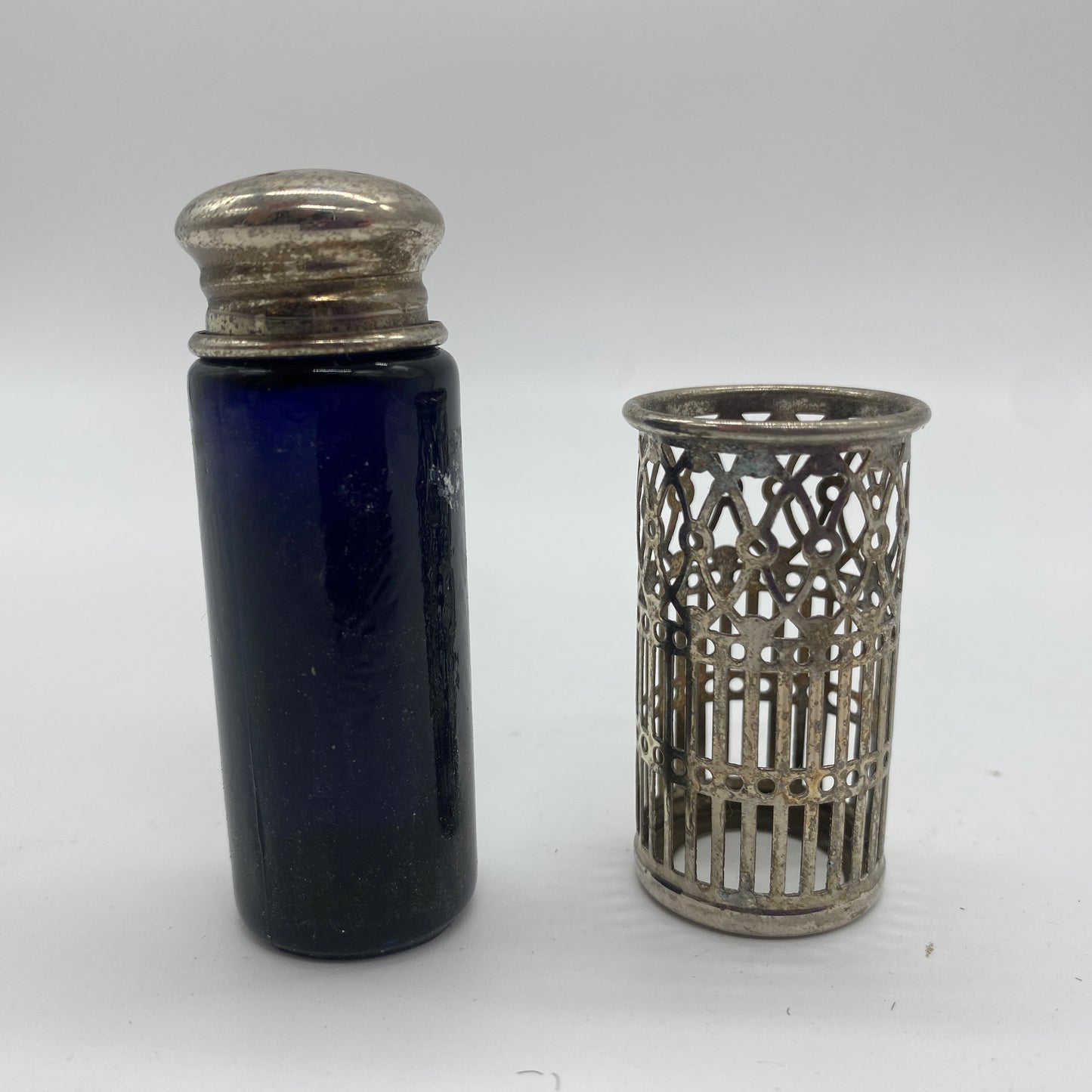 Cobalt Glass and Silver Plated Salt Shaker
