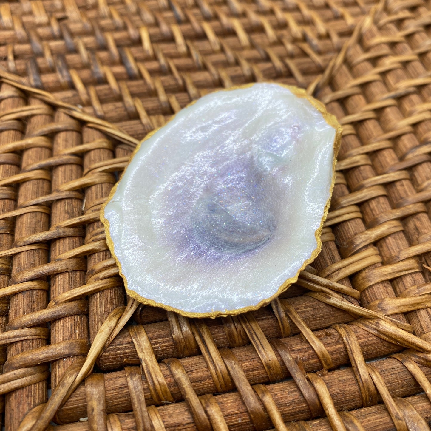 Small Oyster Shell Gilded Decoupage, Trinket Dish, Jewelry Tray, Gift, Ornament, Event Favor