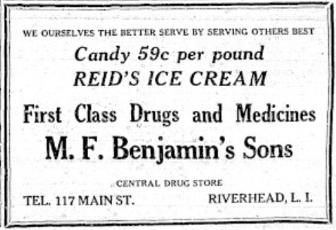 M.F. Benjamin's Sons General Drug Store, Riverhead, Long Island - 5.25" Medicine Bottle